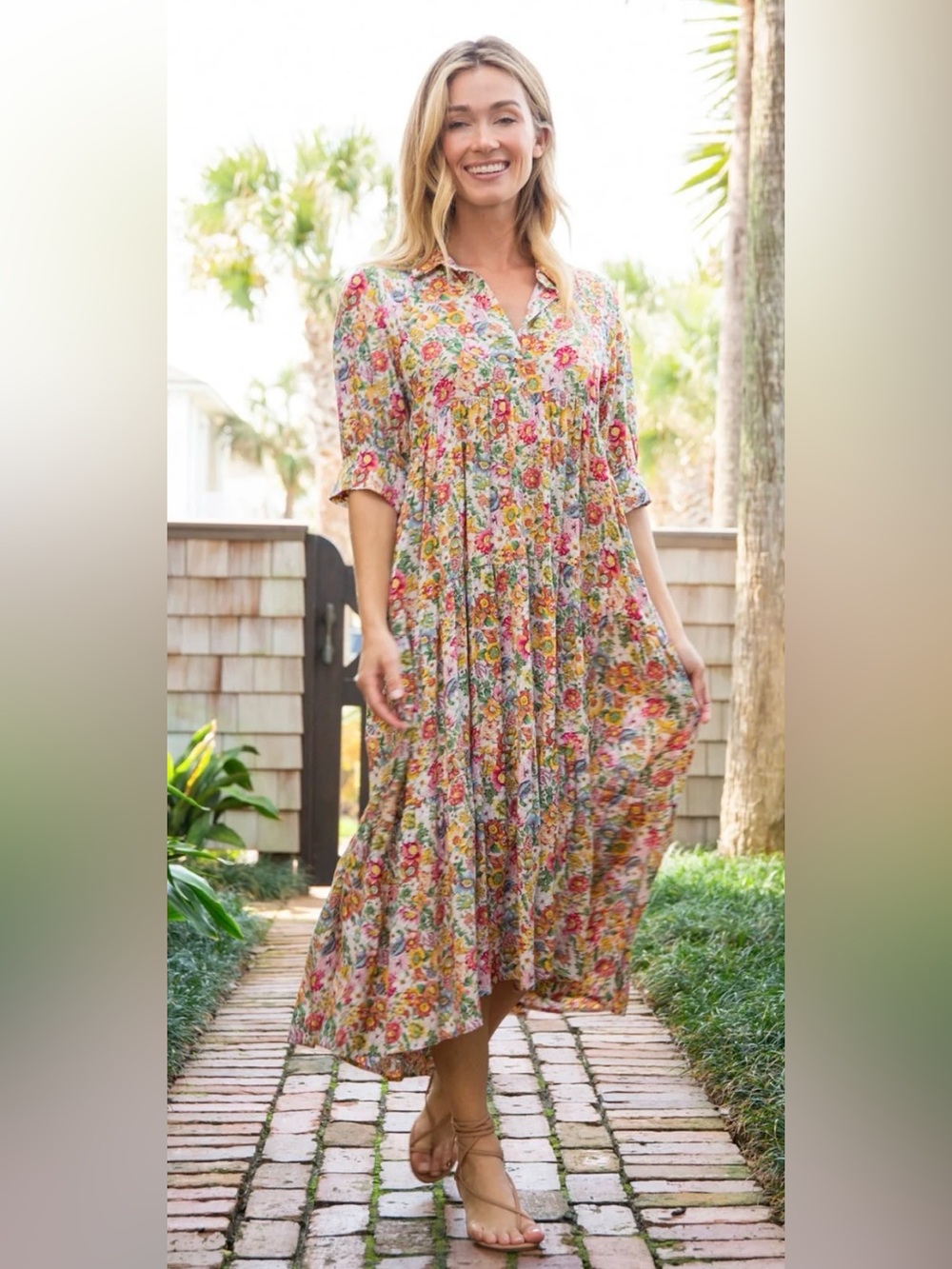 Natural Life Rebecca Midi Dress White Floral XL EUC Cottagecore Modest Whimsical
